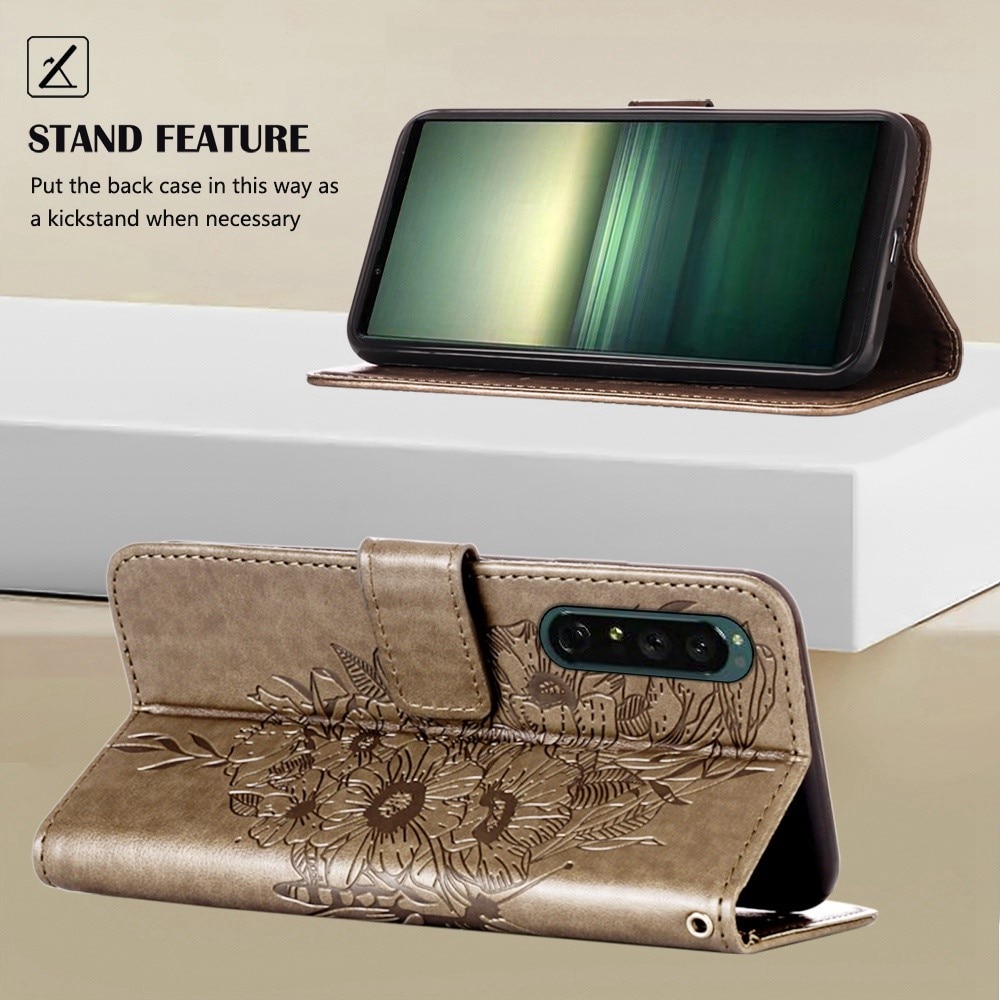 Läderfodral Fjärilar Sony Xperia 1 IV Grå