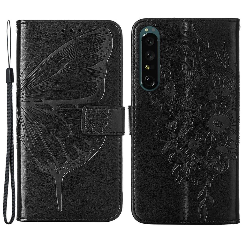 Läderfodral Fjärilar Sony Xperia 1 IV Svart