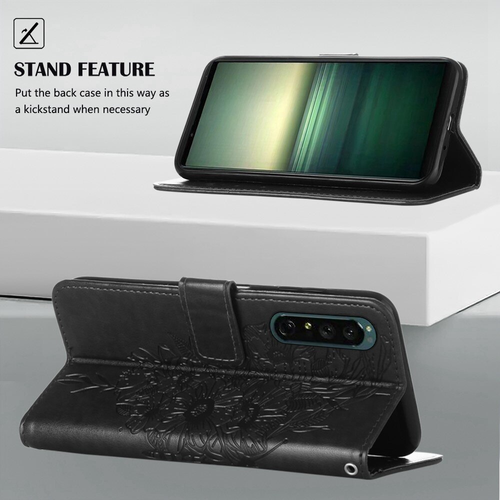 Läderfodral Fjärilar Sony Xperia 1 IV Svart