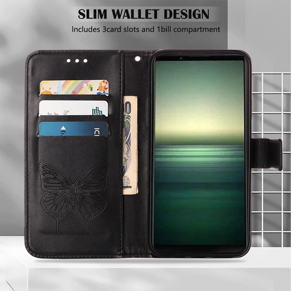 Läderfodral Fjärilar Sony Xperia 1 IV Svart