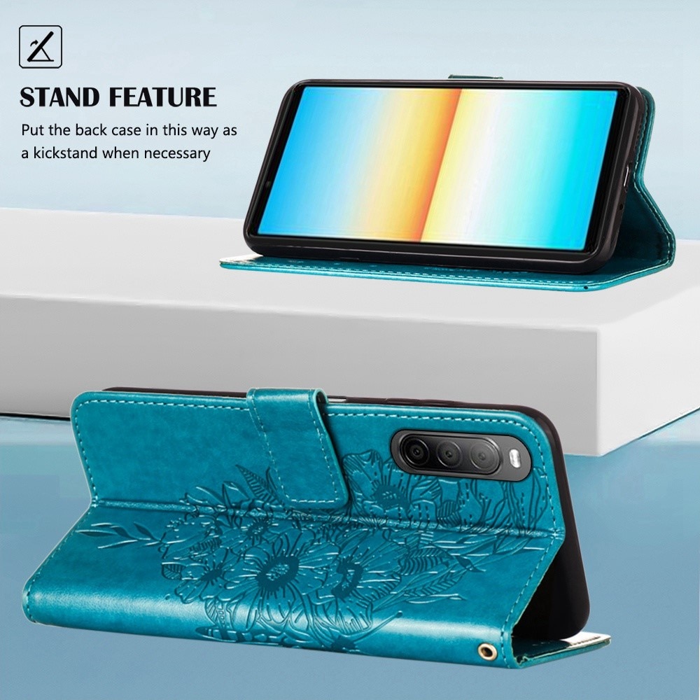 Läderfodral Fjärilar Sony Xperia 10 IV Blå