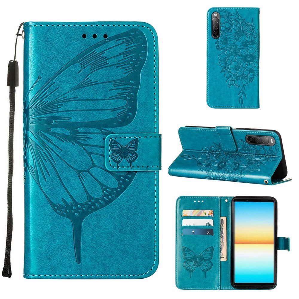 Läderfodral Fjärilar Sony Xperia 10 IV blå