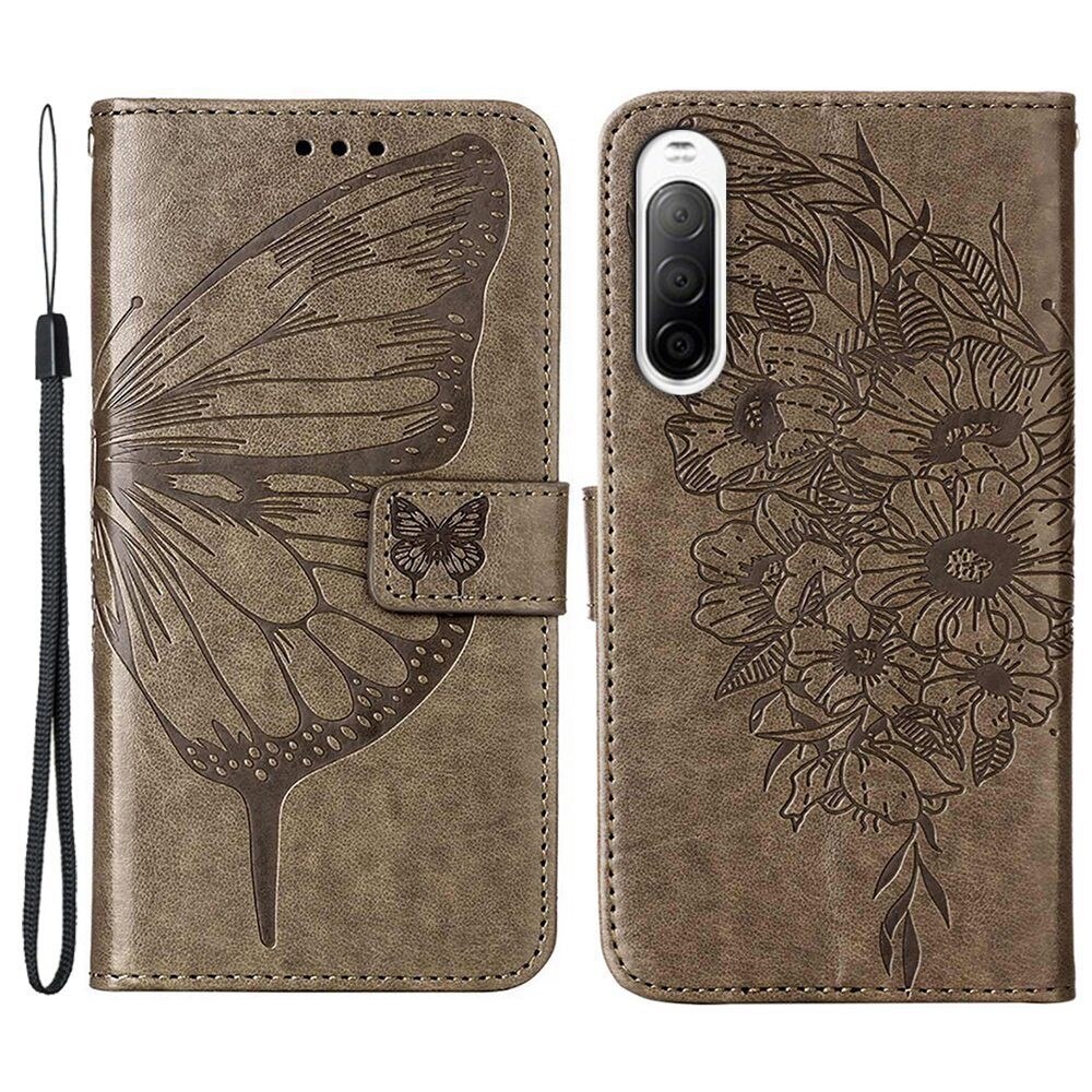 Läderfodral Fjärilar Sony Xperia 10 IV Grå