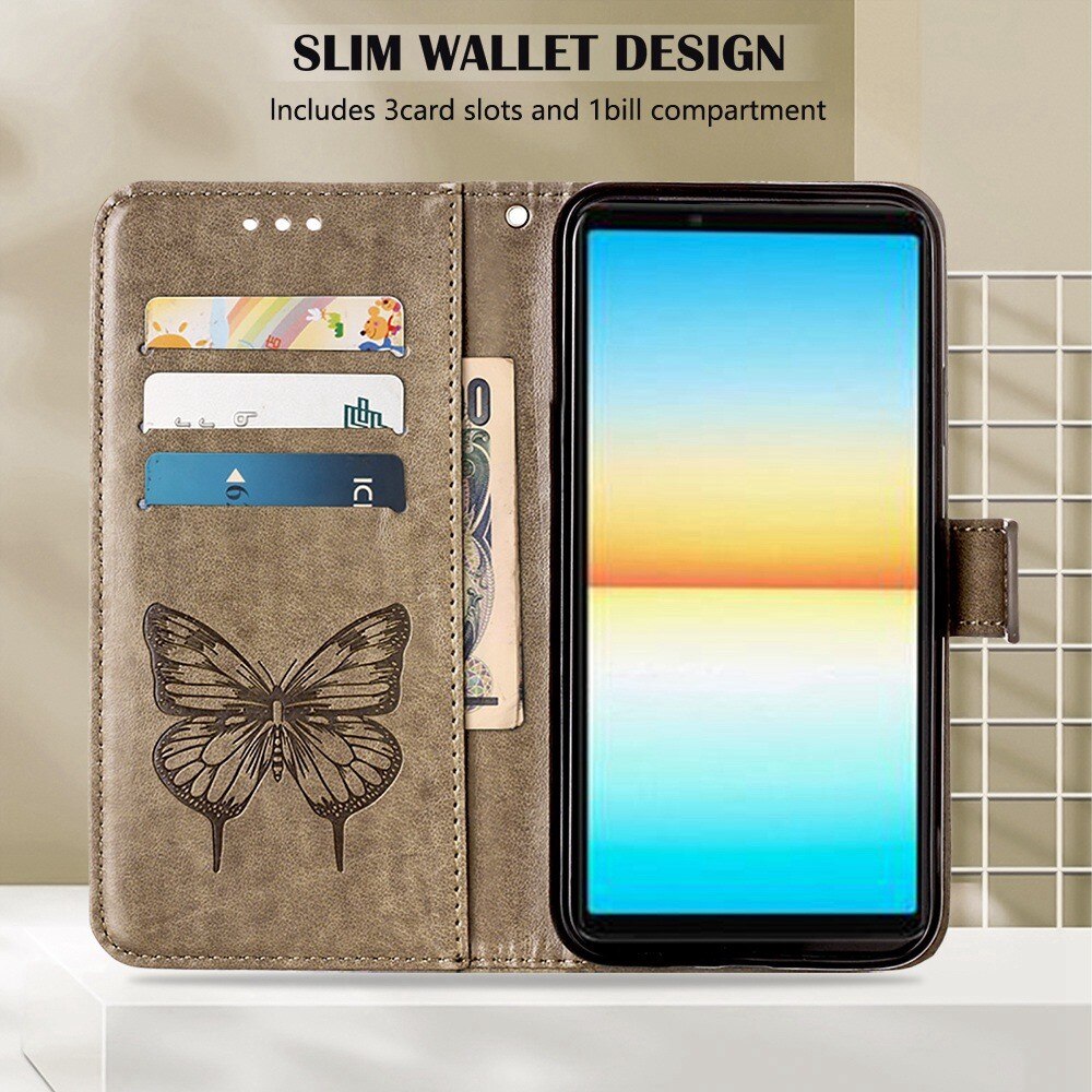 Läderfodral Fjärilar Sony Xperia 10 IV Grå