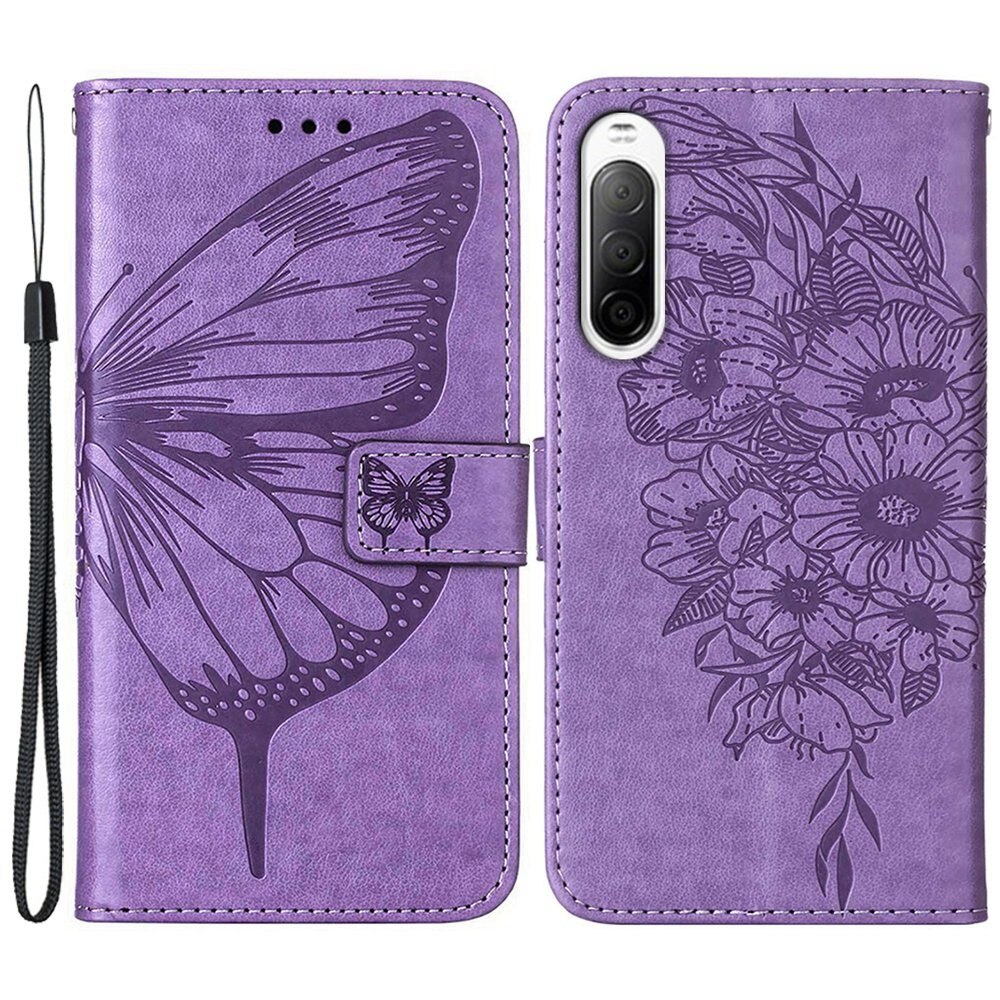 Läderfodral Fjärilar Sony Xperia 10 IV Lila