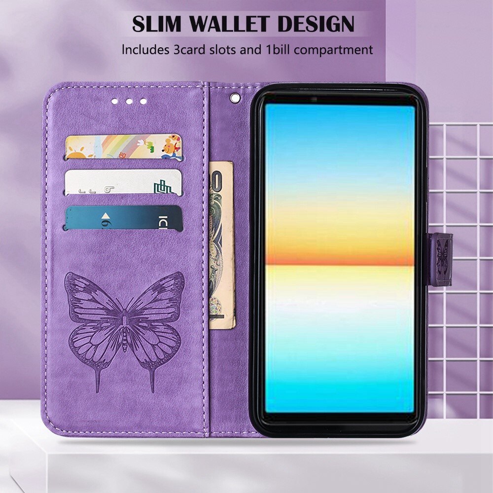 Läderfodral Fjärilar Sony Xperia 10 IV Lila