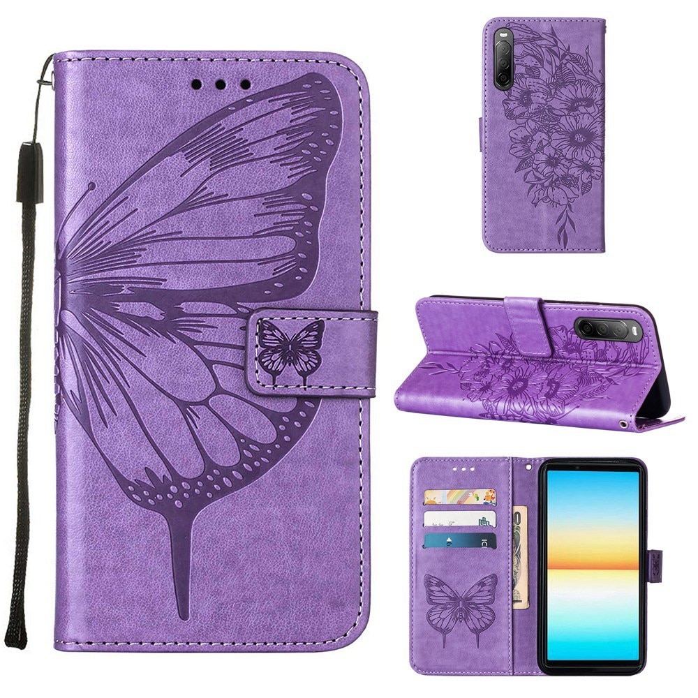 Läderfodral Fjärilar Sony Xperia 10 IV lila