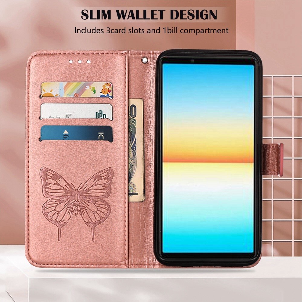 Läderfodral Fjärilar Sony Xperia 10 IV Roséguld