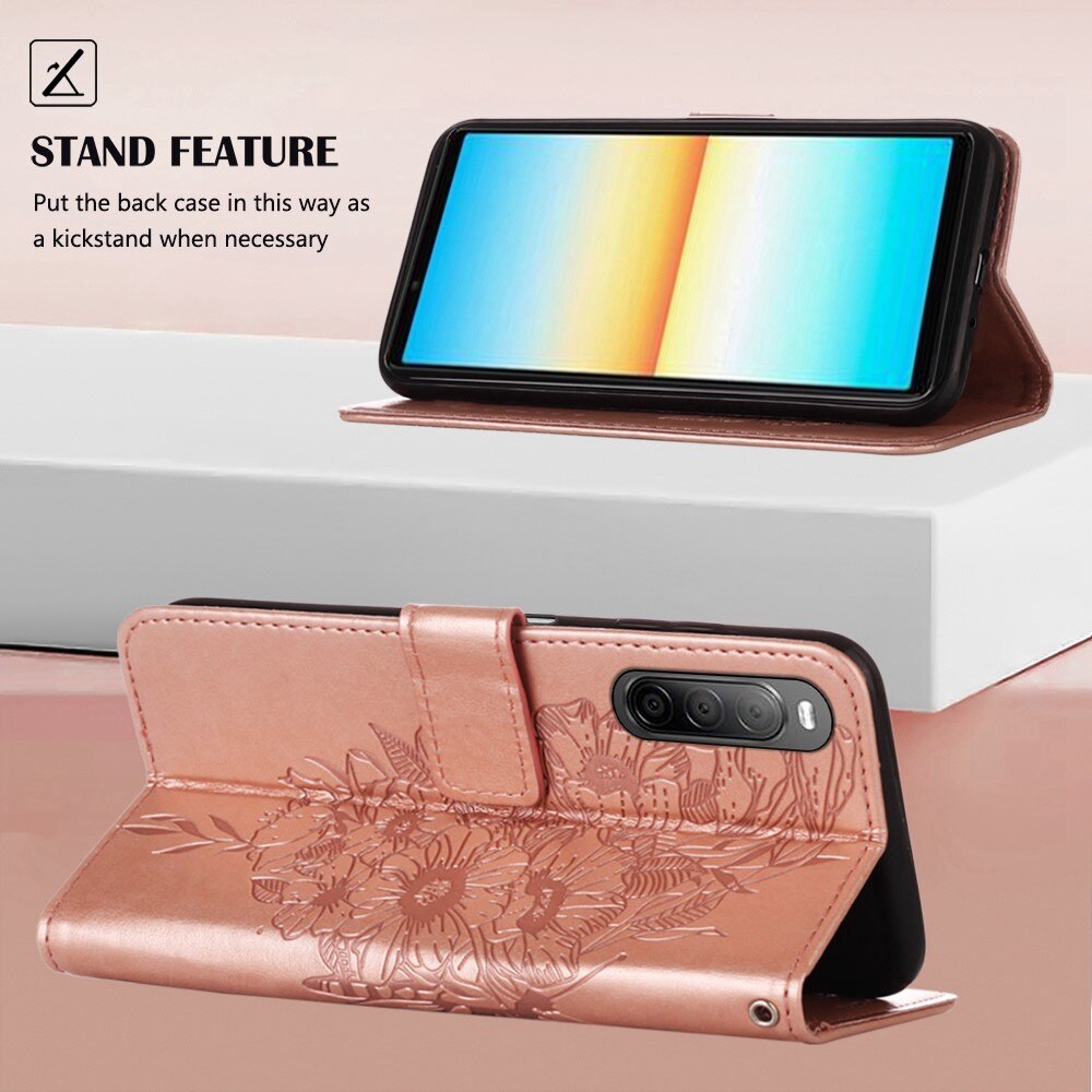 Läderfodral Fjärilar Sony Xperia 10 IV Roséguld