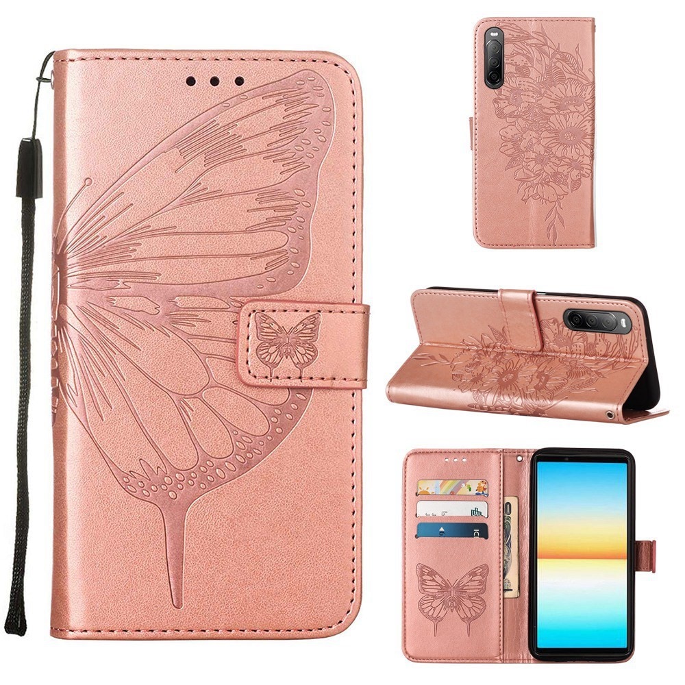 Läderfodral Fjärilar Sony Xperia 10 IV Roséguld