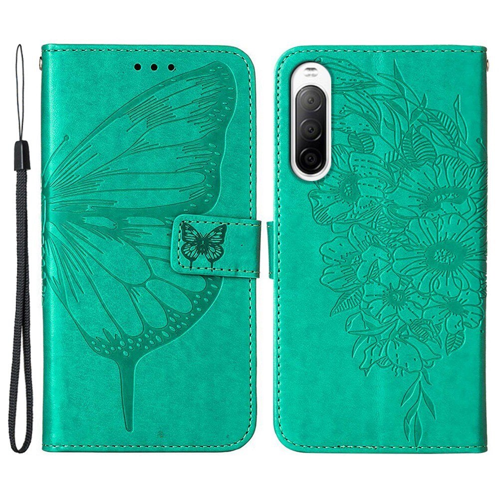 Läderfodral Fjärilar Sony Xperia 10 IV Grön