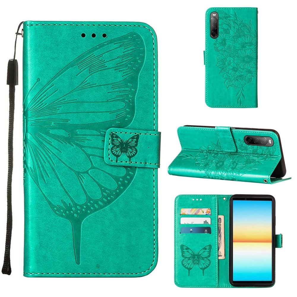 Läderfodral Fjärilar Sony Xperia 10 IV grön