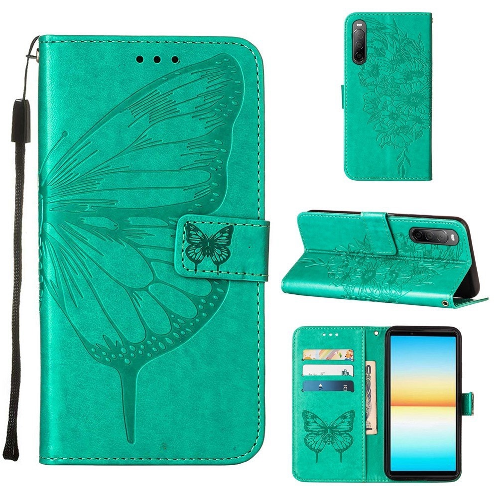 Läderfodral Fjärilar Sony Xperia 10 IV Grön