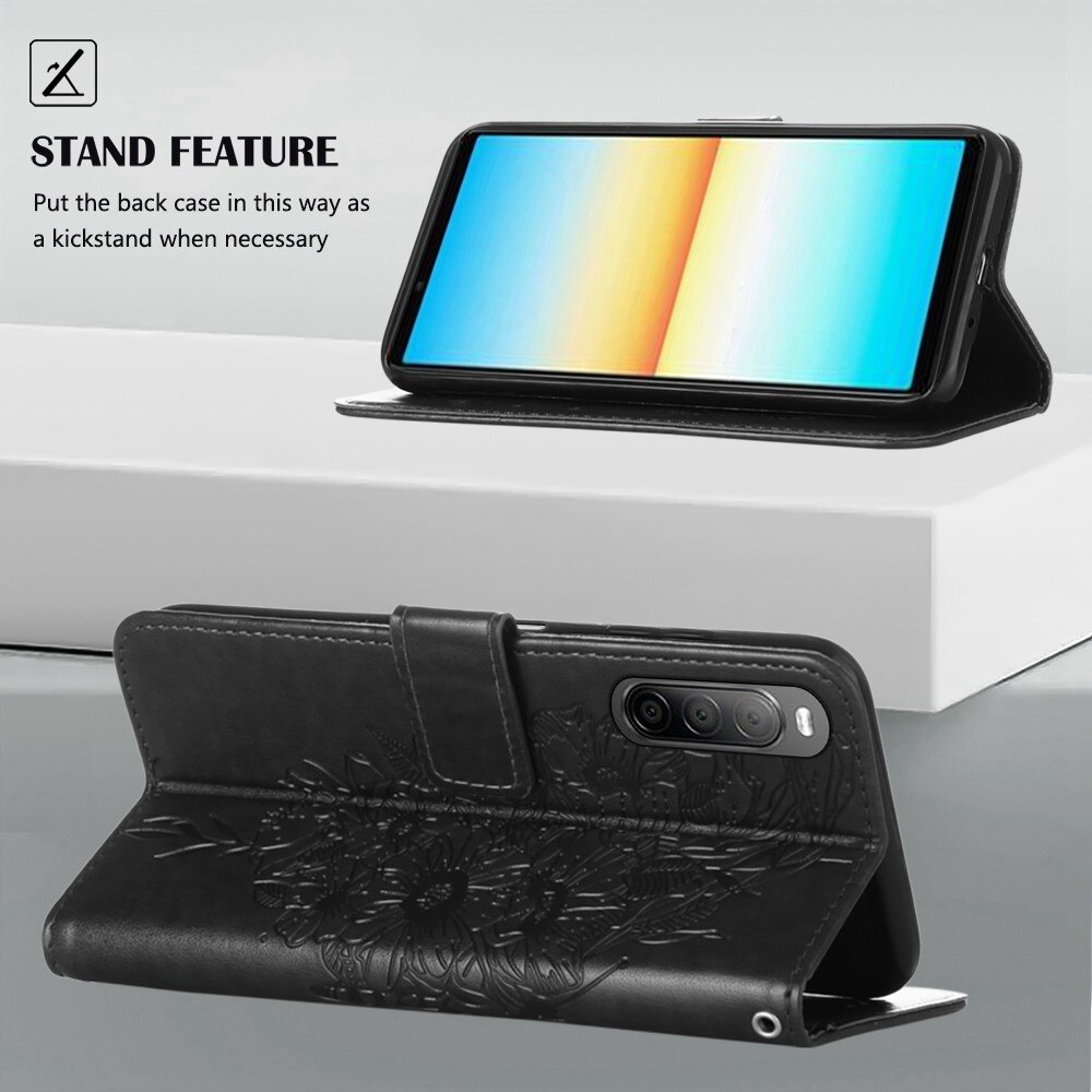 Läderfodral Fjärilar Sony Xperia 10 IV Svart