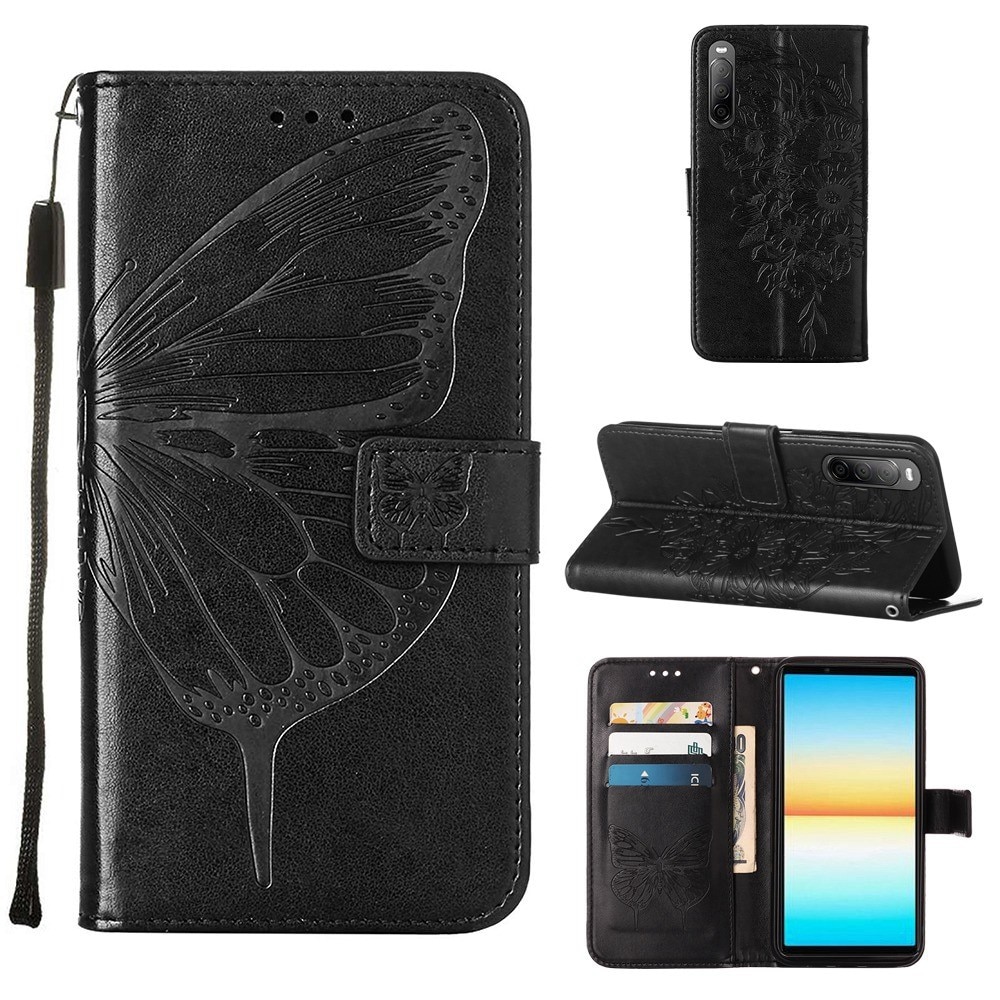 Läderfodral Fjärilar Sony Xperia 10 IV svart