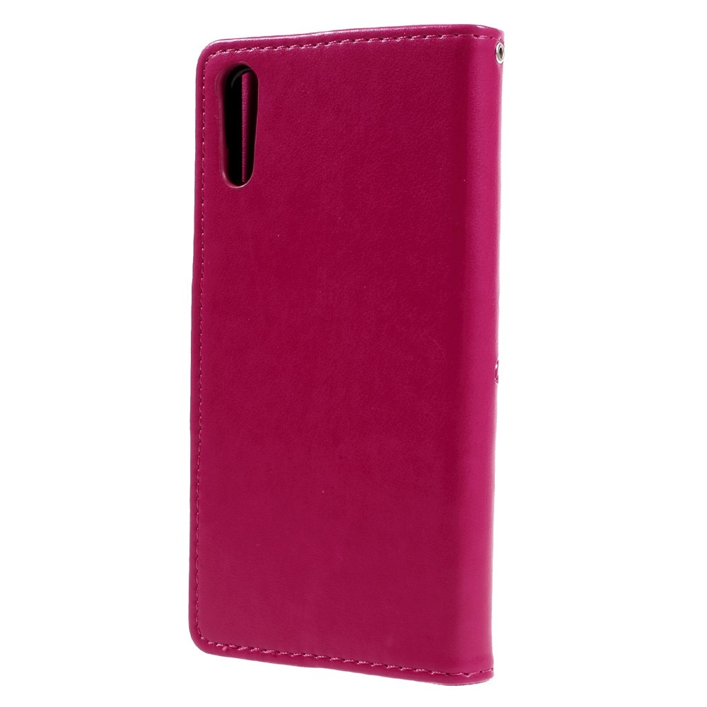 Läderfodral Fjärilar Sony Xperia XZ/XZs Rosa