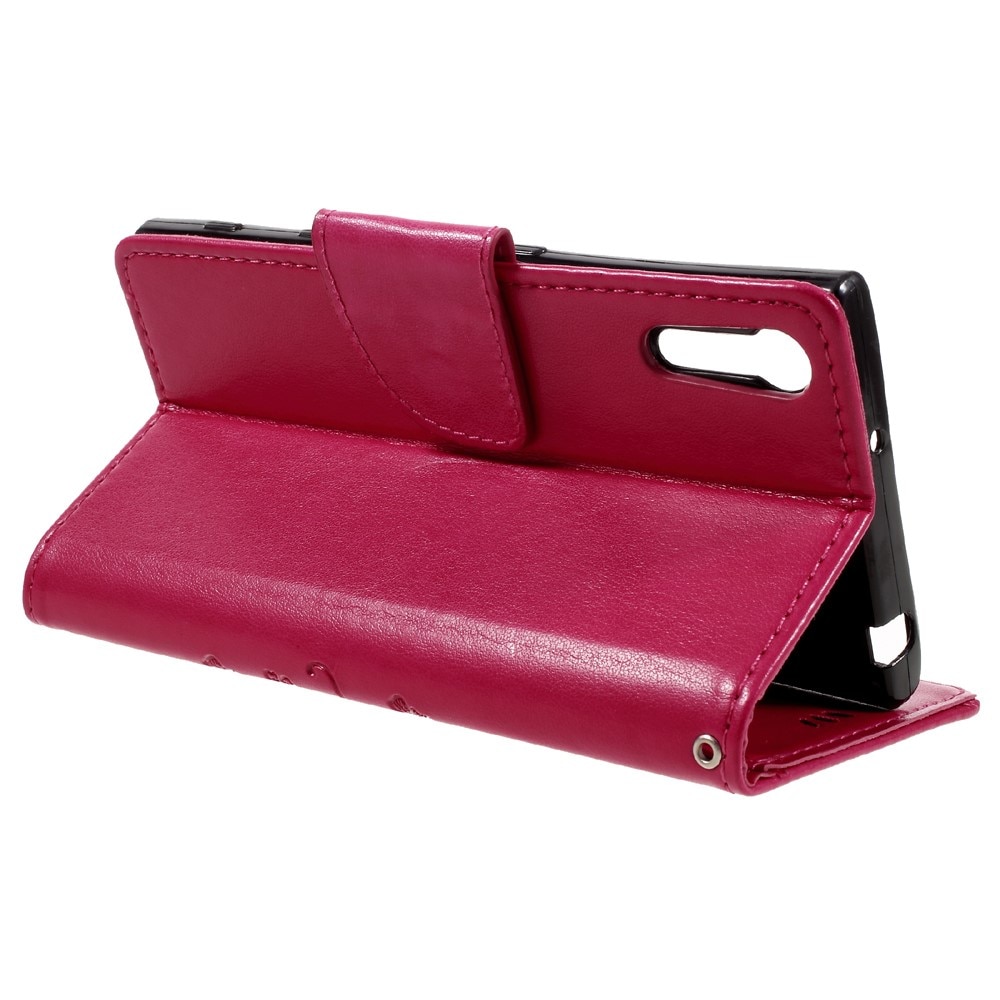 Läderfodral Fjärilar Sony Xperia XZ/XZs Rosa