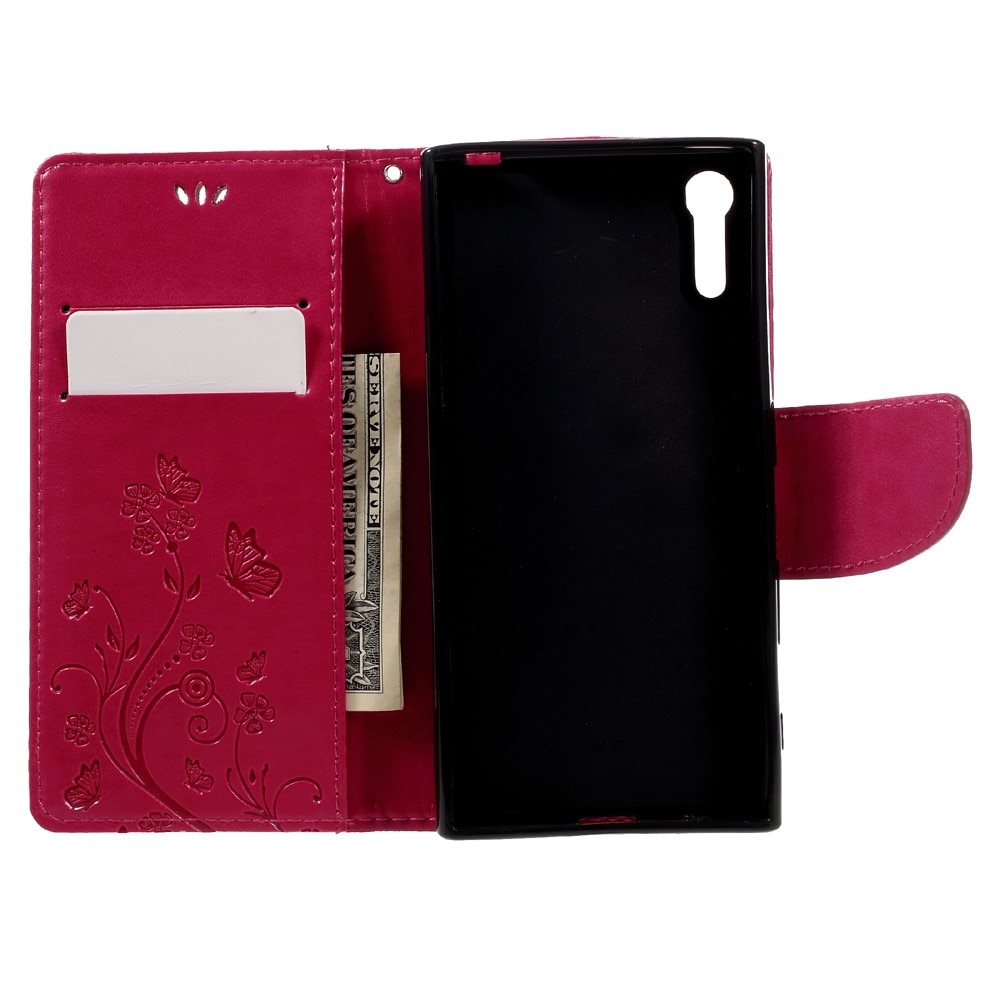 Läderfodral Fjärilar Sony Xperia XZ/XZs Rosa