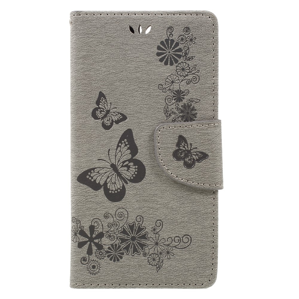 Läderfodral Fjärilar Huawei Honor 8 grå
