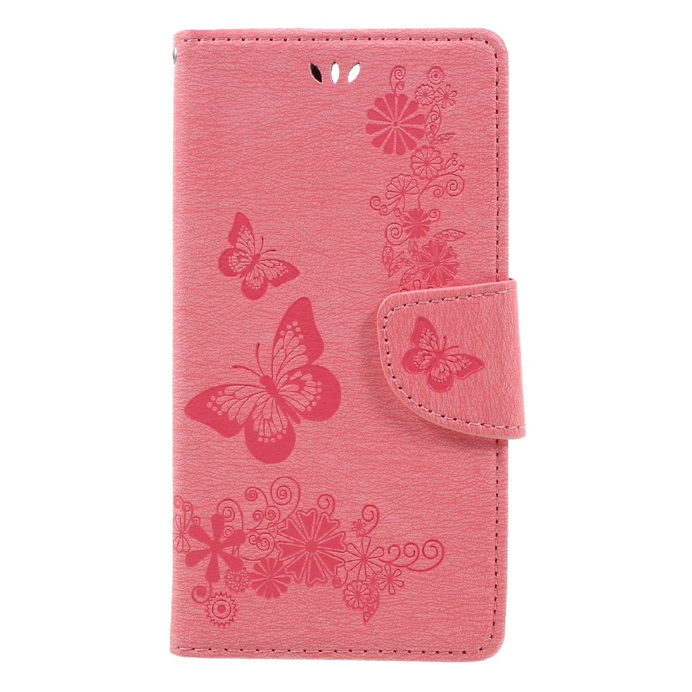 Läderfodral Fjärilar Huawei Honor 8 rosa