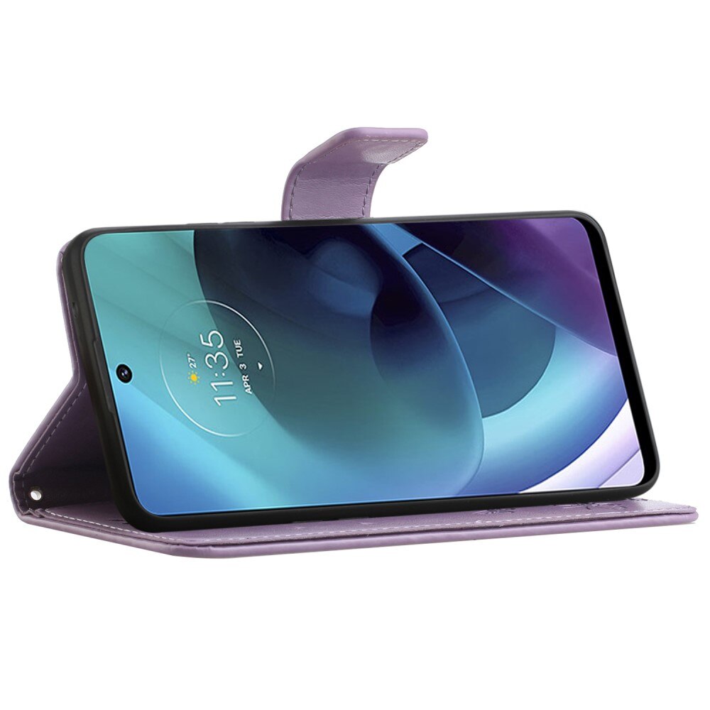 Läderfodral Fjärilar Motorola Moto G51 Lila