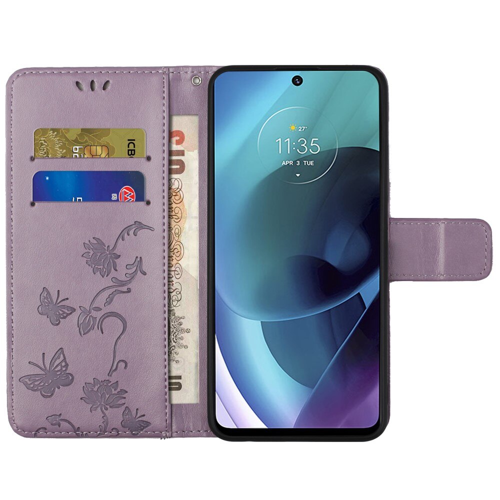 Läderfodral Fjärilar Motorola Moto G51 Lila