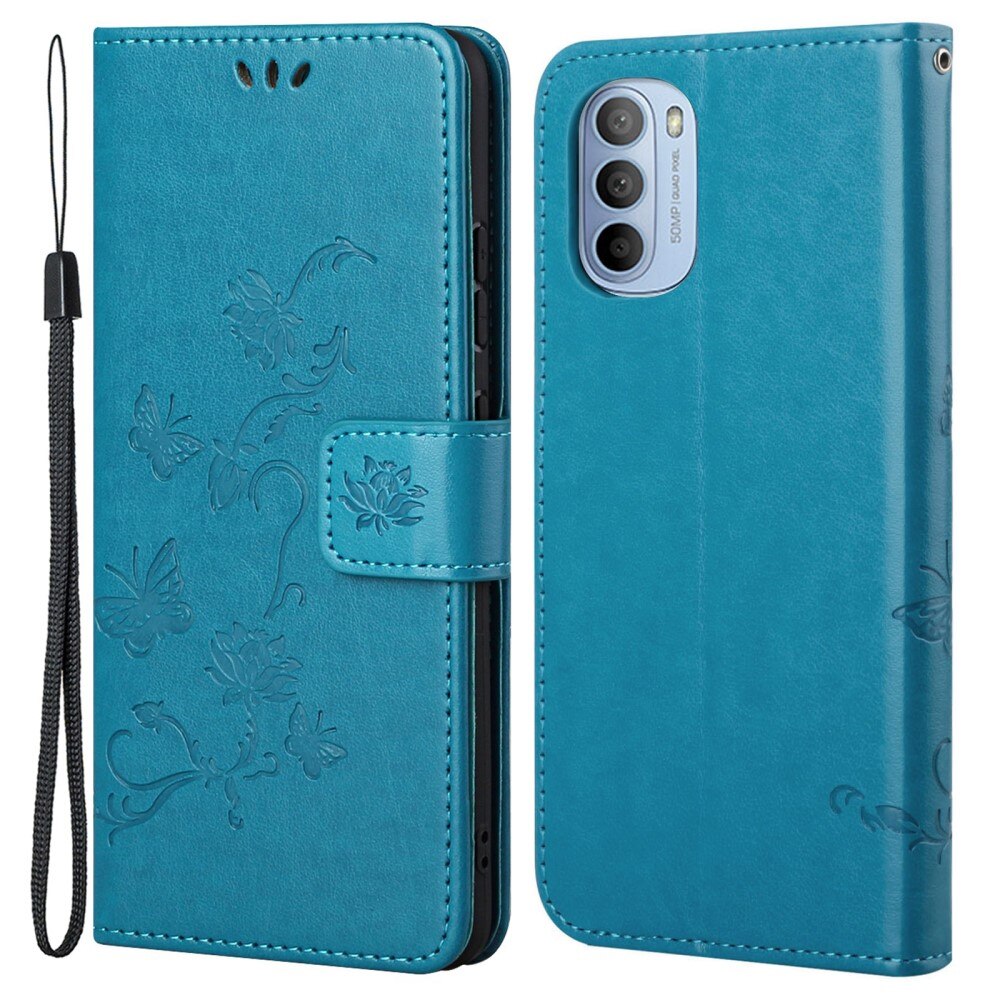 Läderfodral Fjärilar Motorola Moto G31/Moto G41 Blå
