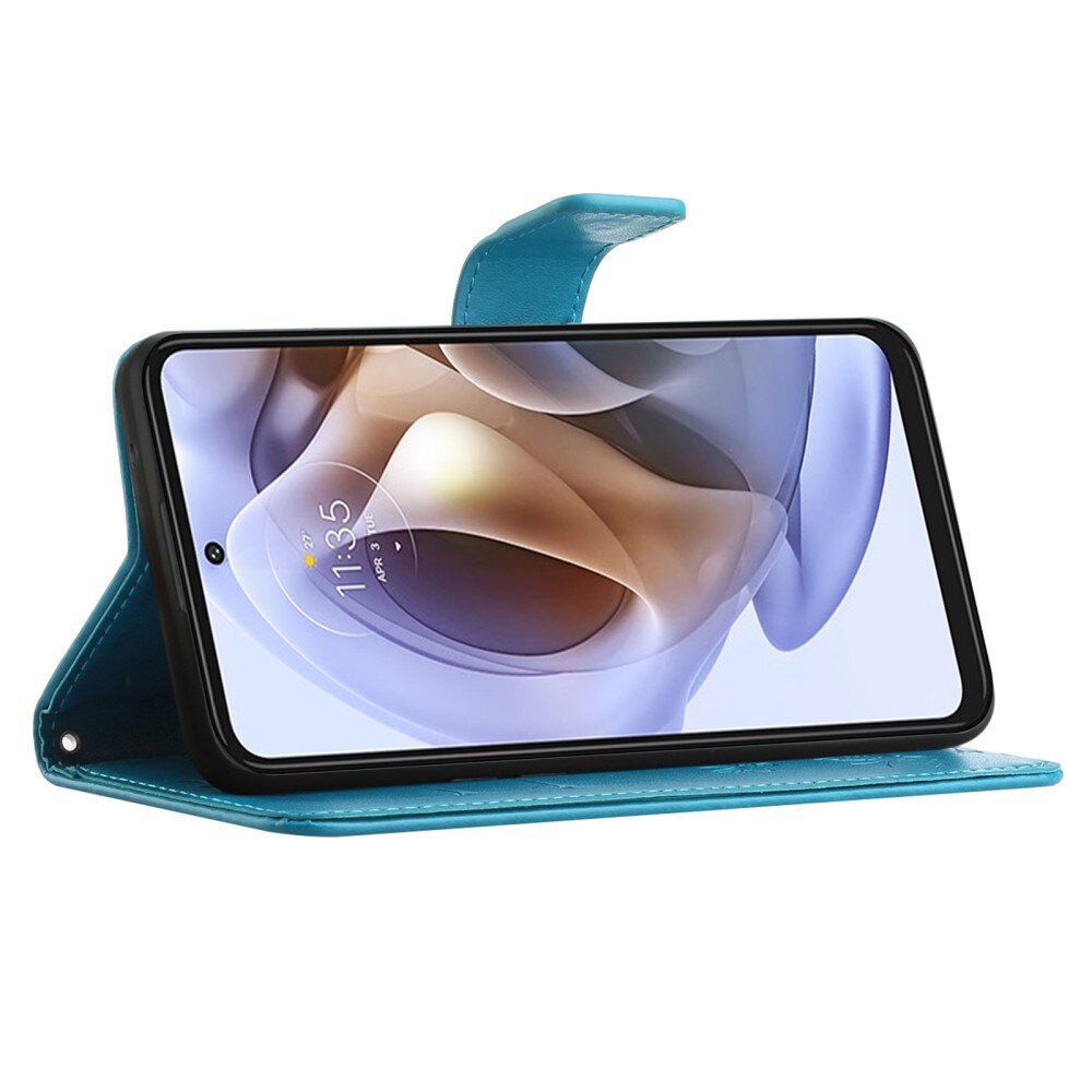 Läderfodral Fjärilar Motorola Moto G31/Moto G41 Blå