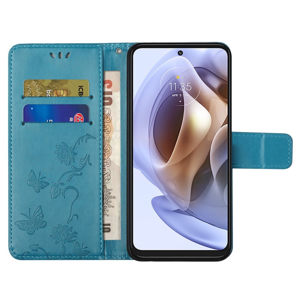 Läderfodral Fjärilar Motorola Moto G31/Moto G41 Blå