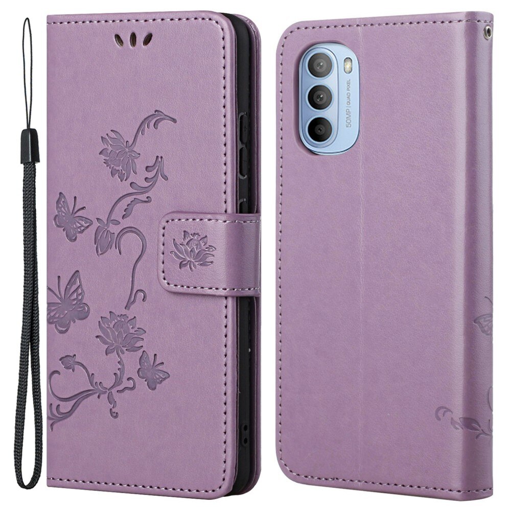Läderfodral Fjärilar Motorola Moto G31/Moto G41 Lila