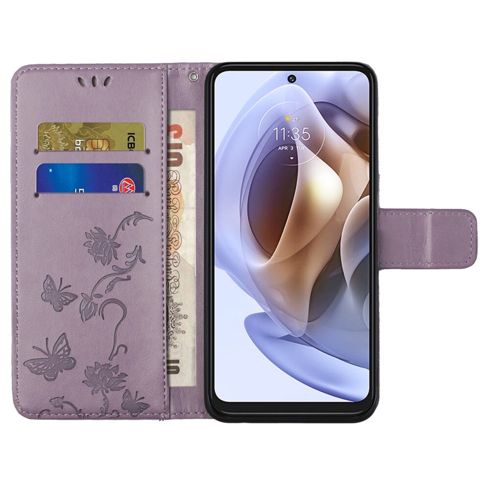 Läderfodral Fjärilar Motorola Moto G31/Moto G41 Lila