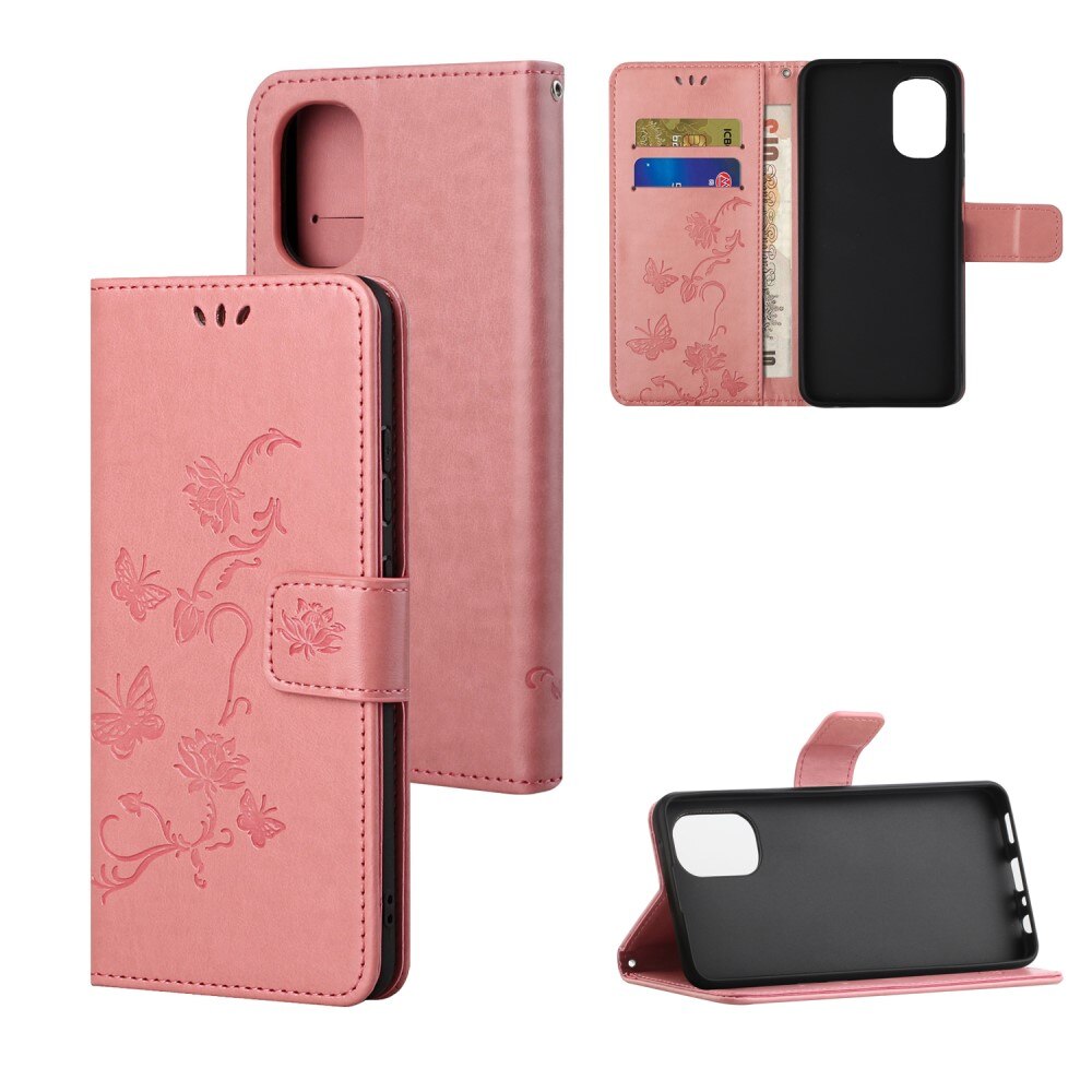 Läderfodral Fjärilar Motorola Moto G31/G41 rosa