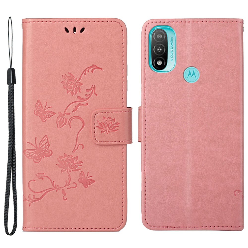 Läderfodral Fjärilar Motorola Moto E20/Moto E40 Rosa
