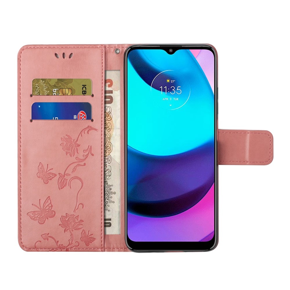 Läderfodral Fjärilar Motorola Moto E20/Moto E40 Rosa