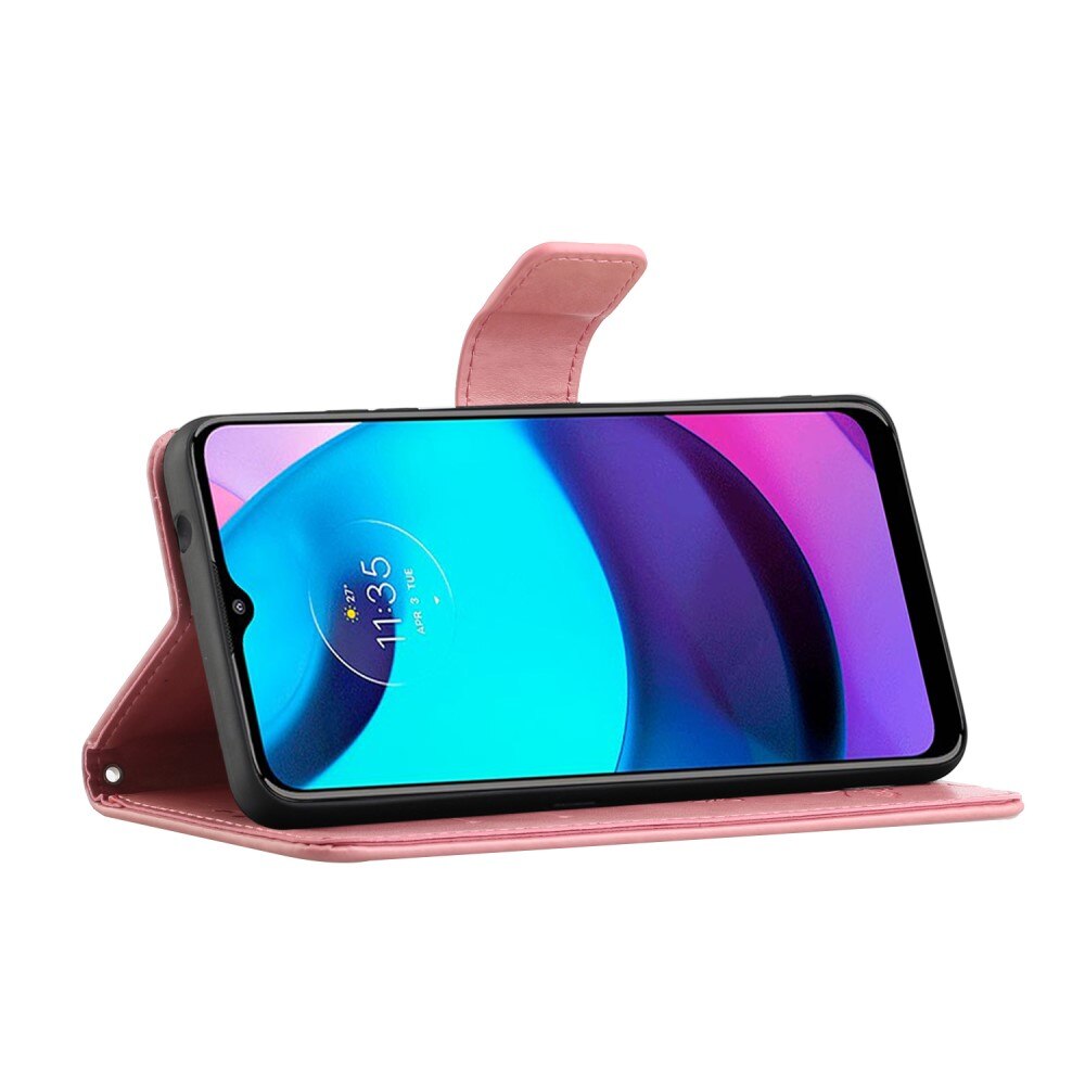 Läderfodral Fjärilar Motorola Moto E20/E30/E40 rosa