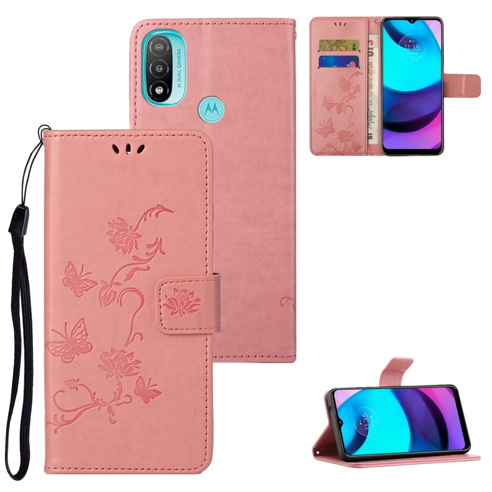 Läderfodral Fjärilar Motorola Moto E20/Moto E40 Rosa
