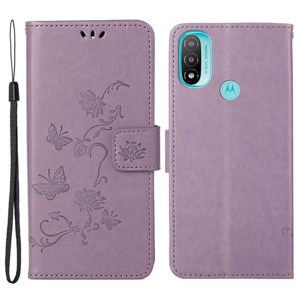 Läderfodral Fjärilar Motorola Moto E20/Moto E40 Lila