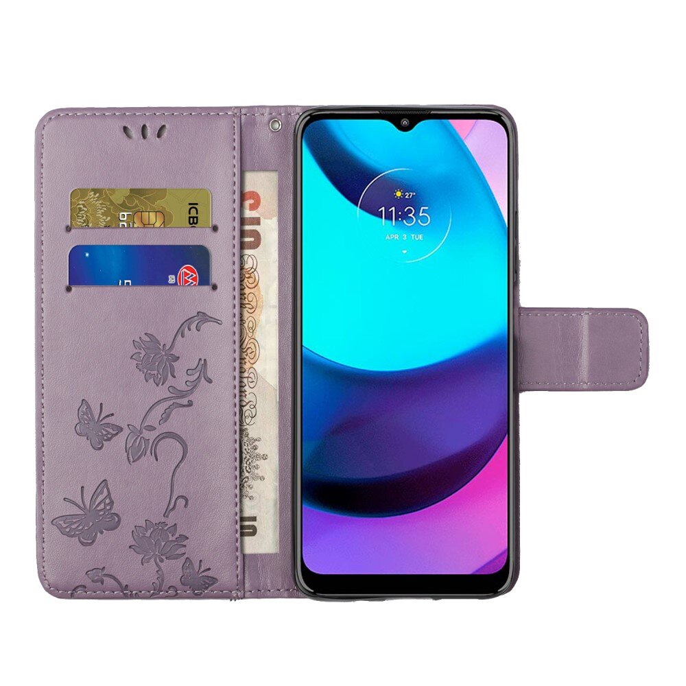 Läderfodral Fjärilar Motorola Moto E20/Moto E40 Lila