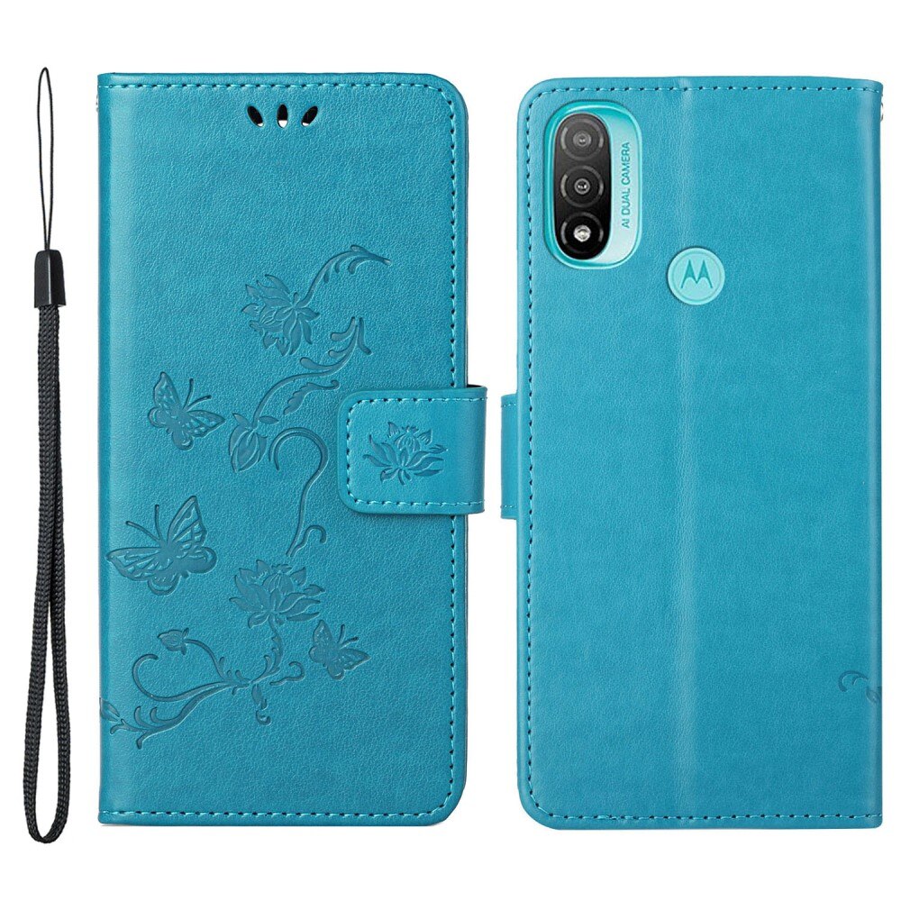 Läderfodral Fjärilar Motorola Moto E20/Moto E40 Blå