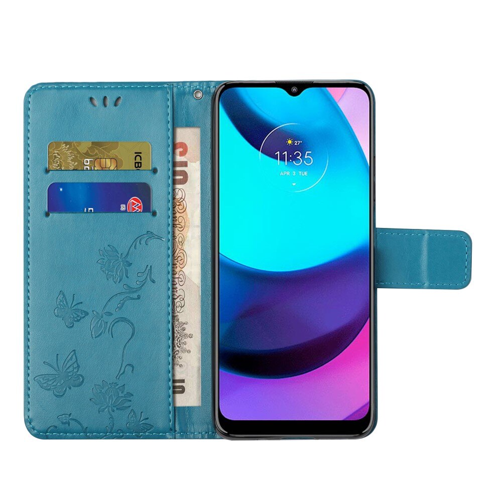 Läderfodral Fjärilar Motorola Moto E20/Moto E40 Blå