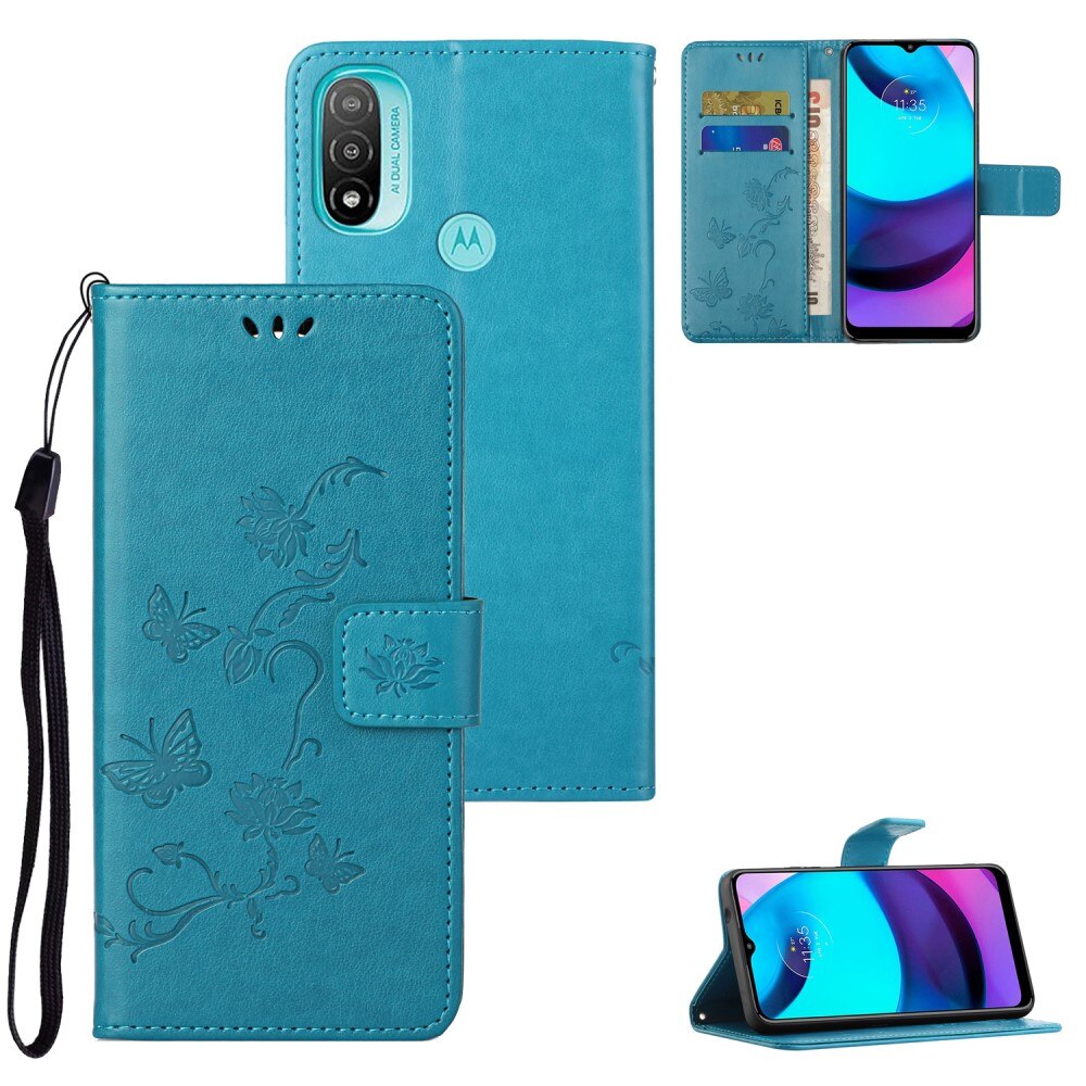 Läderfodral Fjärilar Motorola Moto E20/Moto E40 Blå