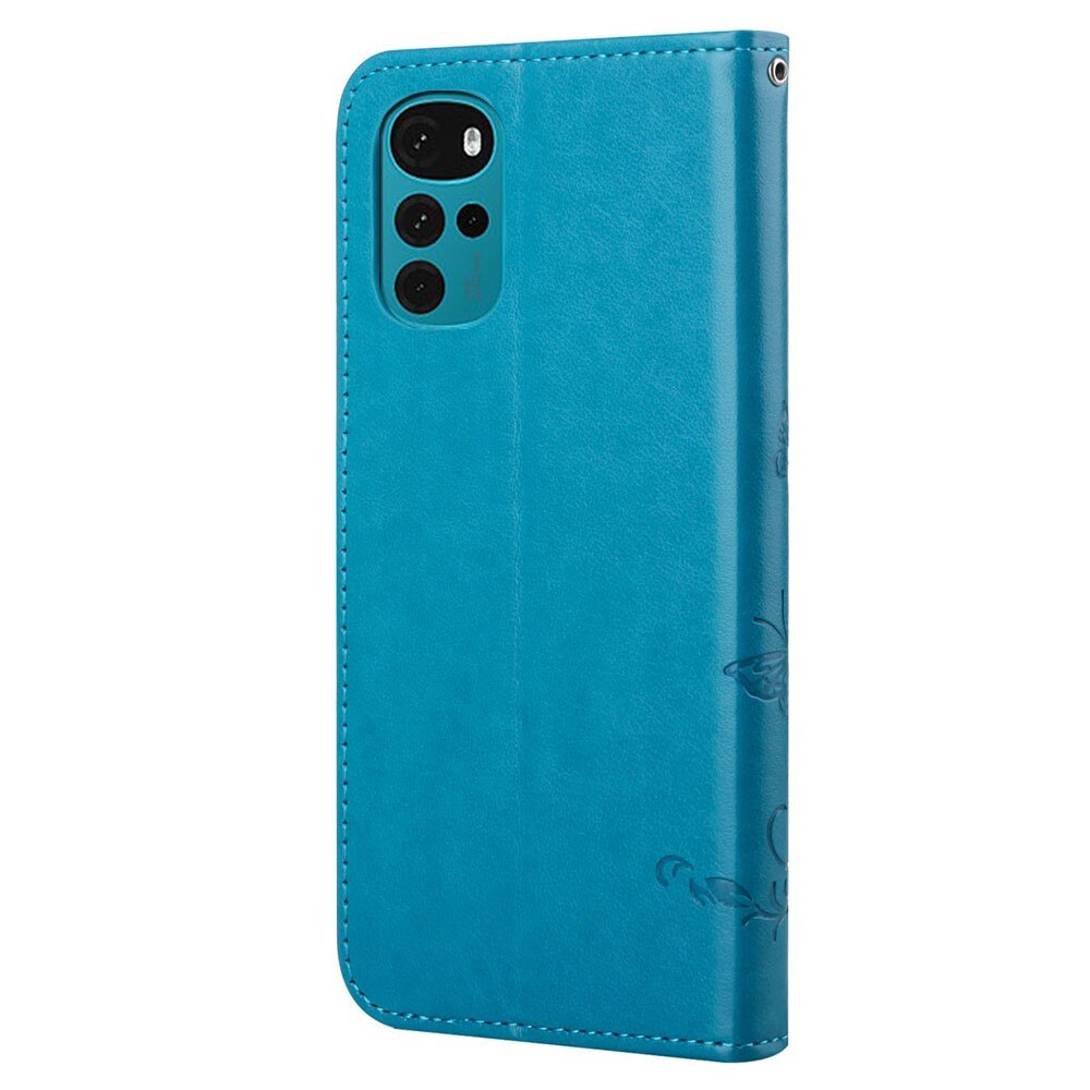 Läderfodral Fjärilar Motorola Moto G22 Blå