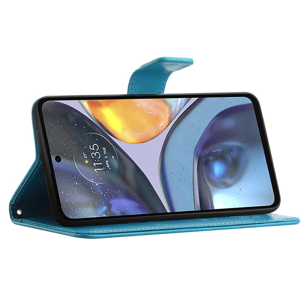 Läderfodral Fjärilar Motorola Moto G22 Blå