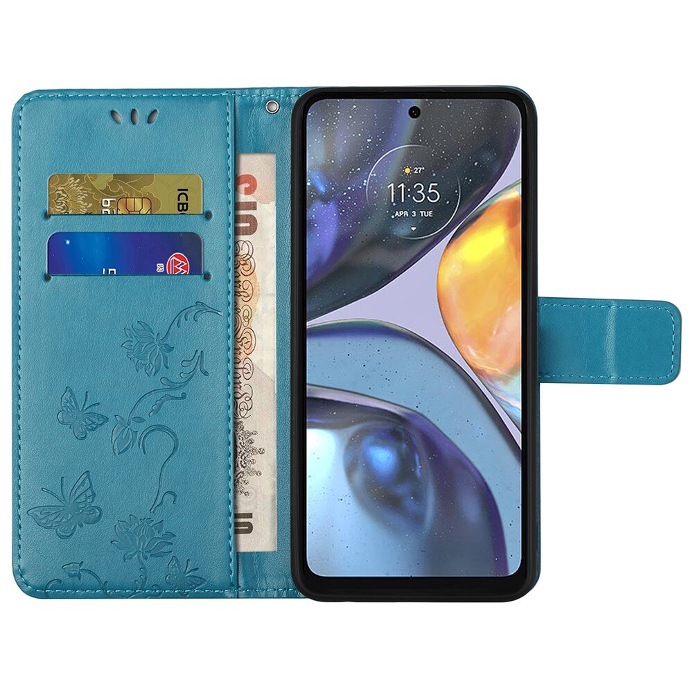 Läderfodral Fjärilar Motorola Moto G22 Blå