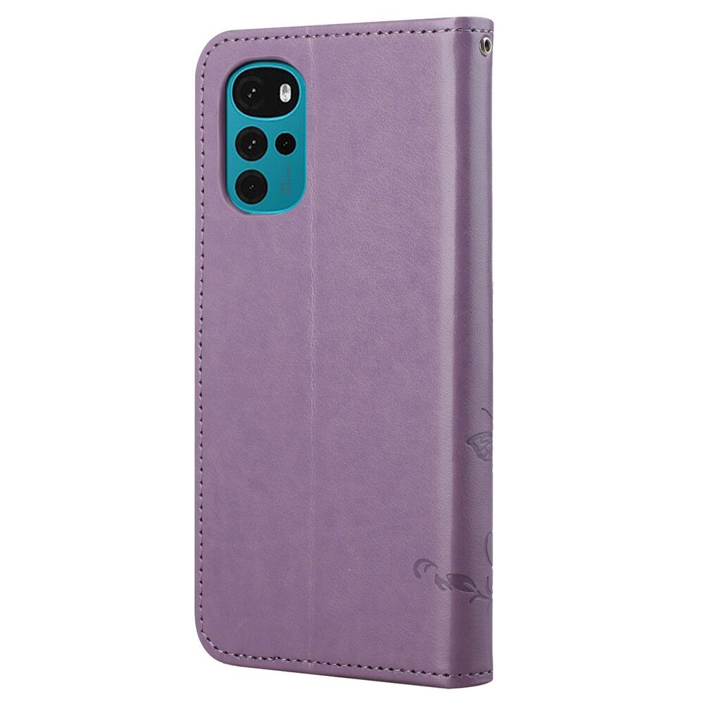 Läderfodral Fjärilar Motorola Moto G22 Lila