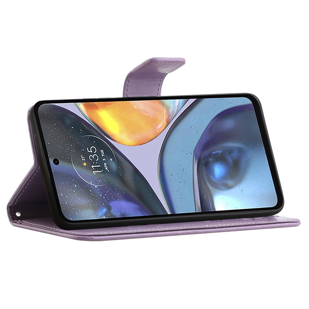 Läderfodral Fjärilar Motorola Moto G22 Lila