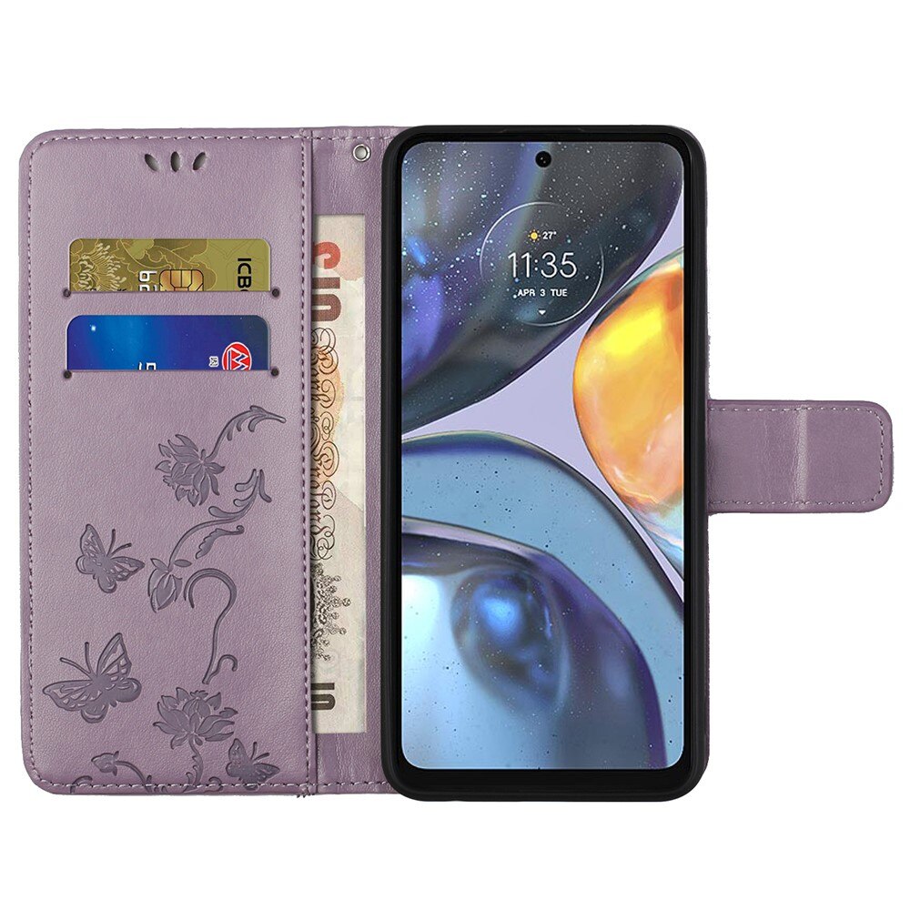 Läderfodral Fjärilar Motorola Moto G22 Lila