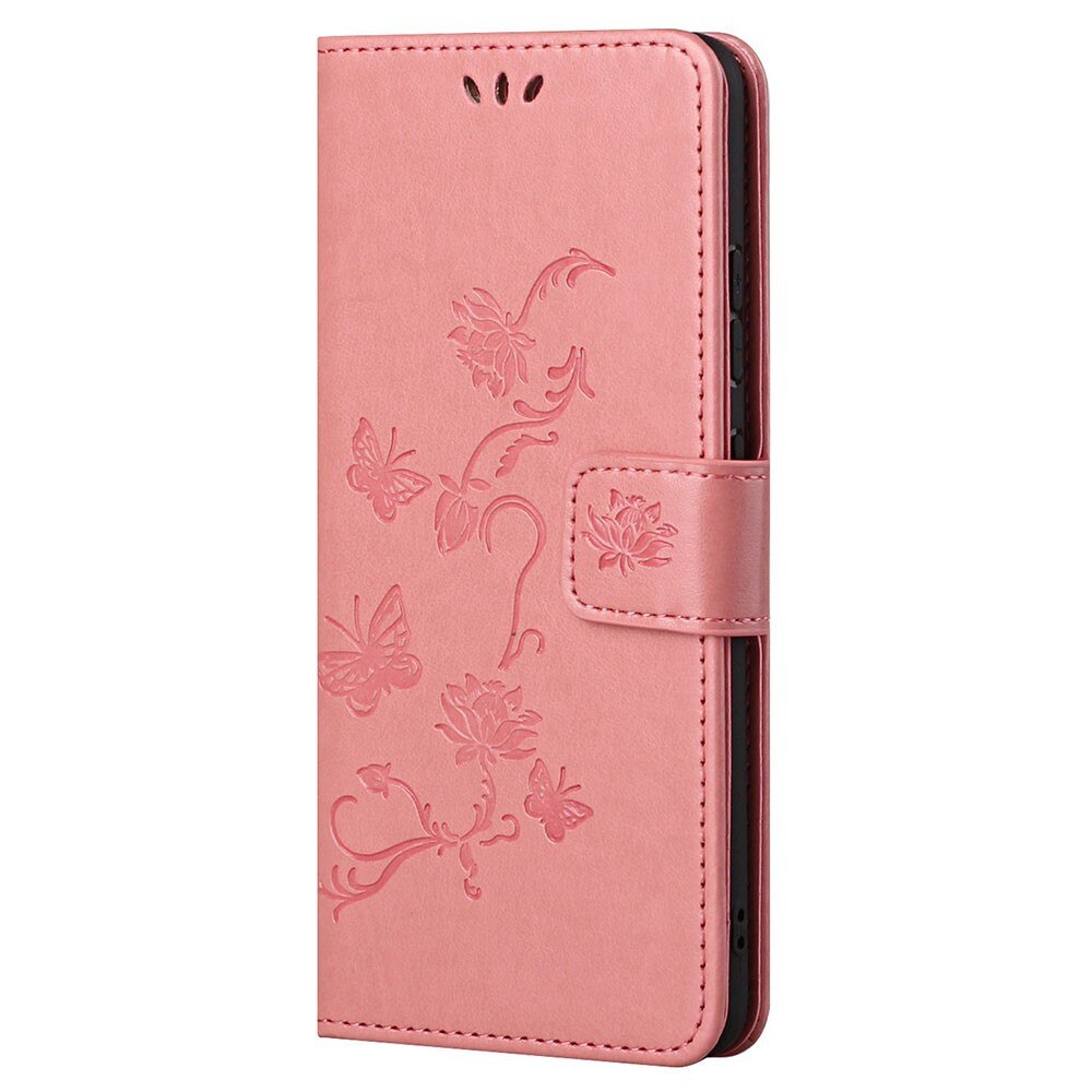 Läderfodral Fjärilar Motorola Moto G22 rosa