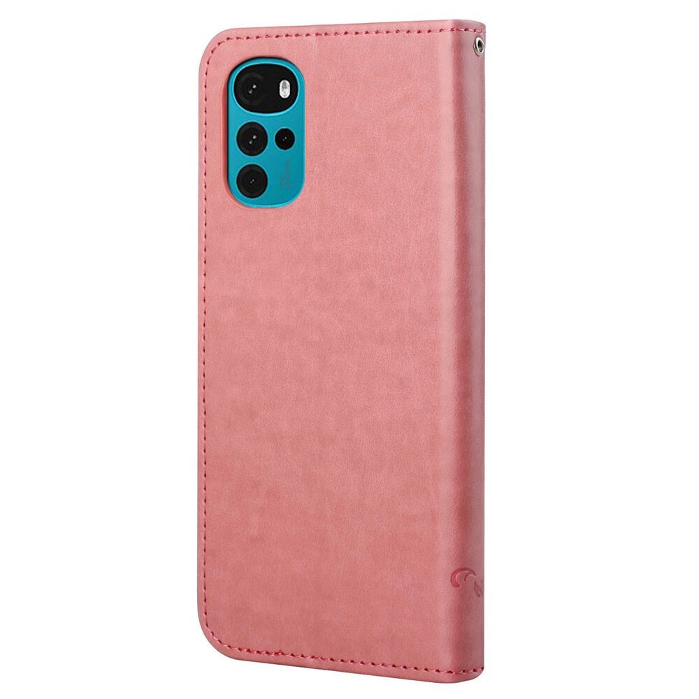 Läderfodral Fjärilar Motorola Moto G22 rosa