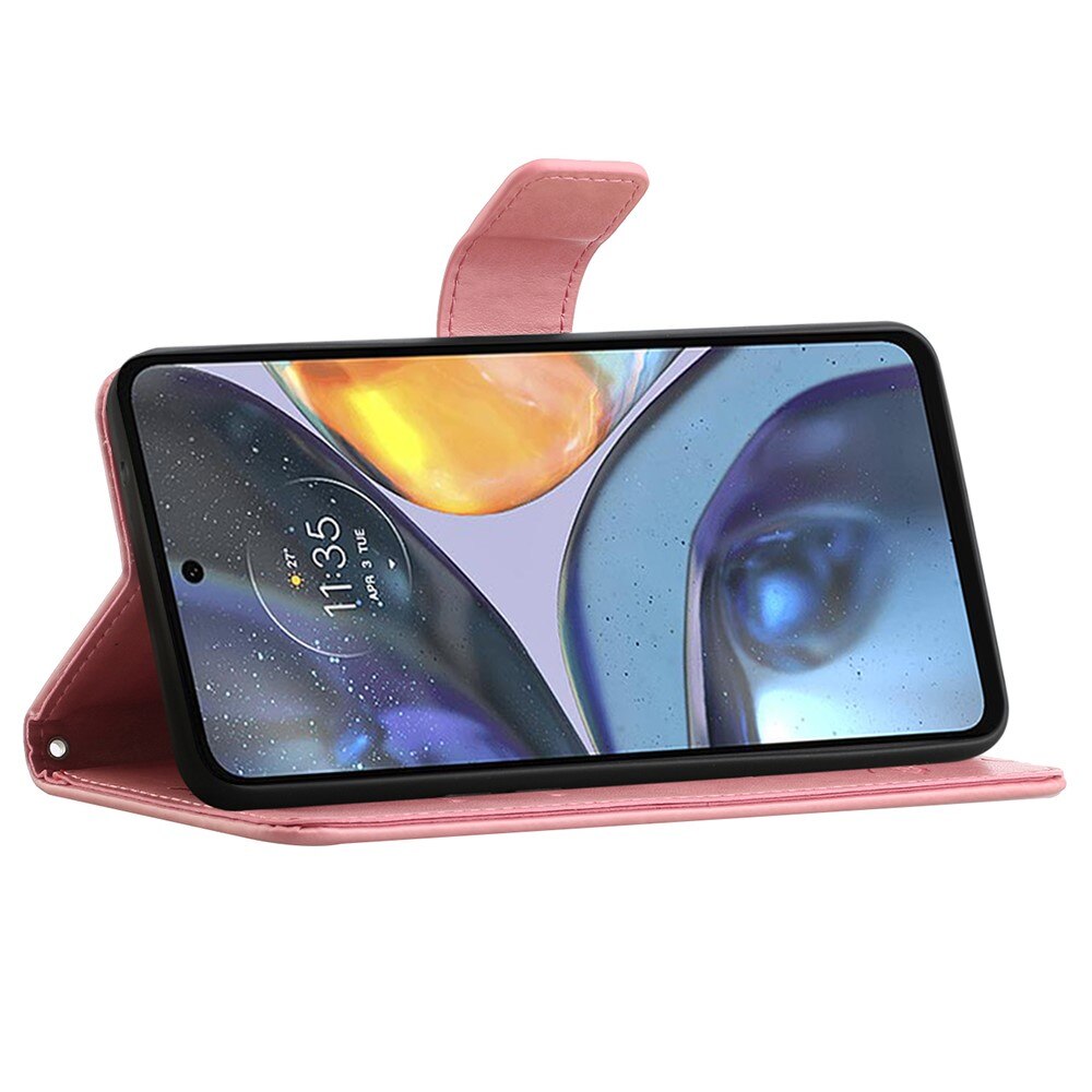 Läderfodral Fjärilar Motorola Moto G22 Rosa